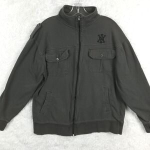 Vtg Avirex Mens Jacket Full Zip Sweatshirt Charcoal Gray Flap Pocket Embroider L